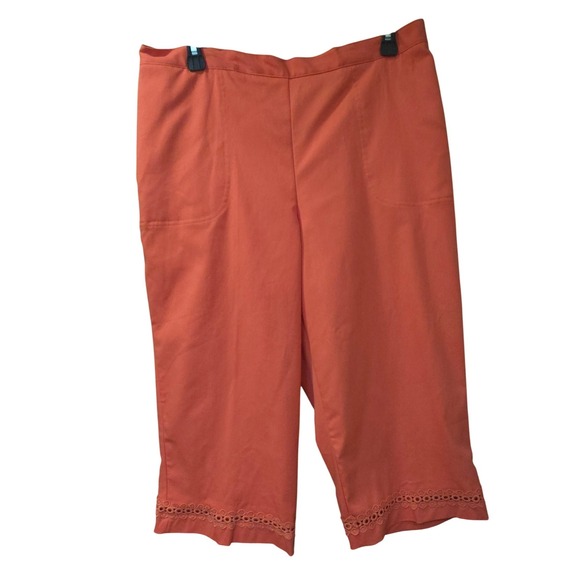 Alfred Dunner Pants - Alfred Dunner Petite Coral Orange Eyelet Lace Hem Capri Pants Size 14P NWT